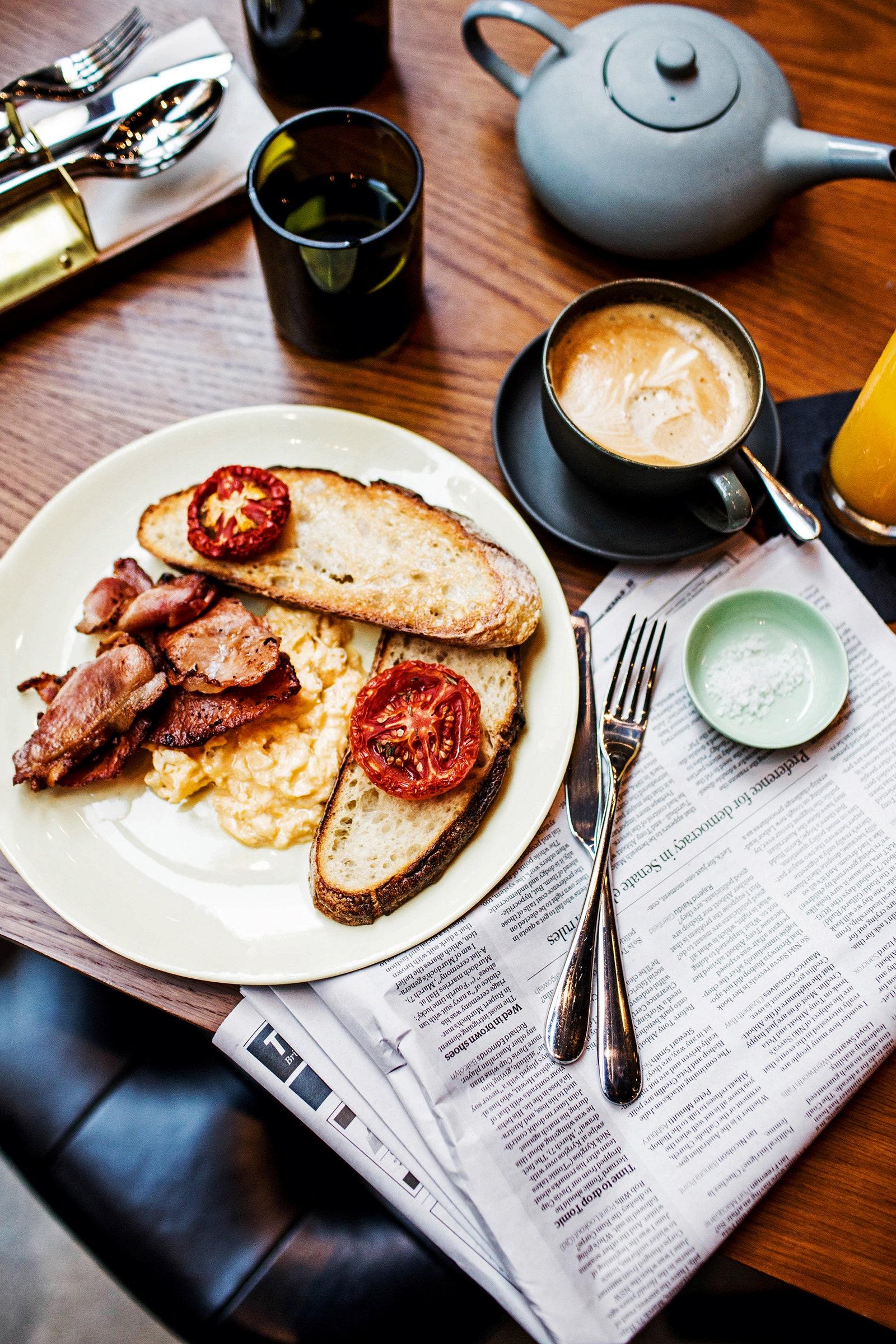 Breakfast and papers at the Old Clare hotel.